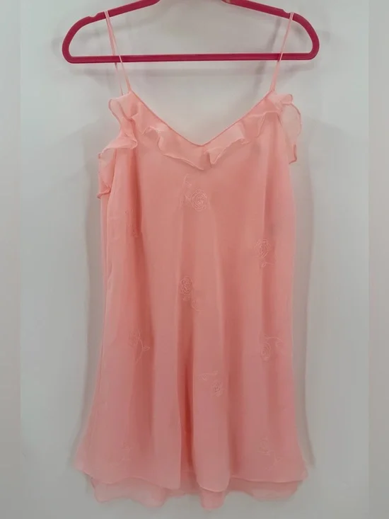 Vintage Y2K Lingerie Coquette Girlie Sheer Pink Slip Dress - Picture 2 of 4